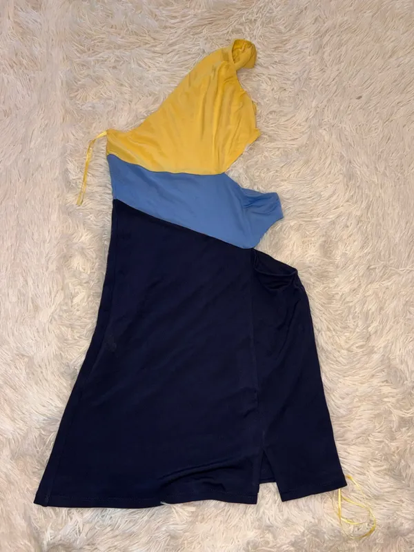 NEW Staud Letta Color block cutout mini one shoulder Dress sz S - Image 3