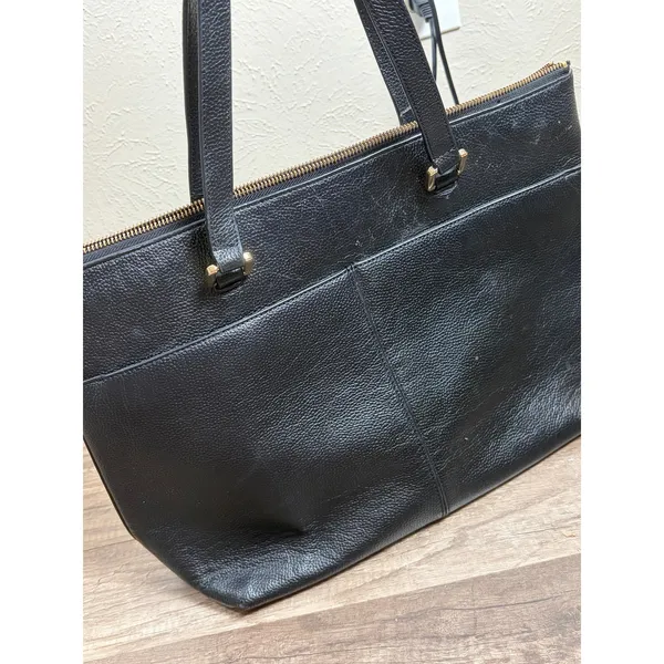 Nordstrom Black Leather Shoulder Bag Classic Neutral Minimalist Top Handle Purse - Image 4