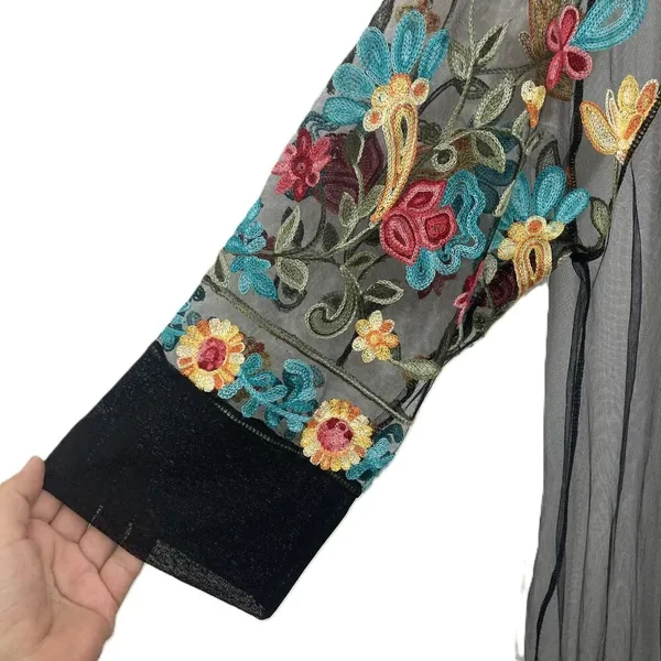 Women Floral Embroidered Mesh Long Jacket Cardigan Casual Coats Beach One Size - Image 7