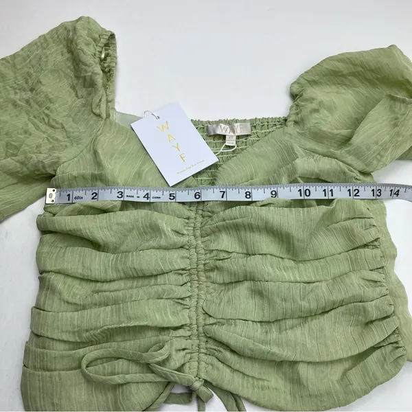 WAYF Secrets Kept Gathered Flutter Sleeve Top‎ XS Green Coquette NEW *TINY FLAW - Image 10