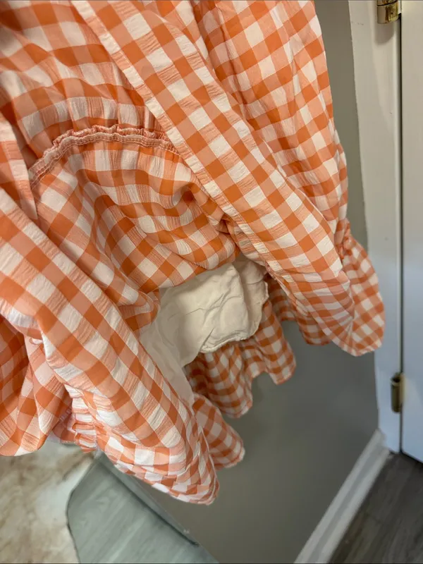 Molly Green Orange & White Gingham Gameday Tiered Ruffle Mini Dress Small $78 - Image 4