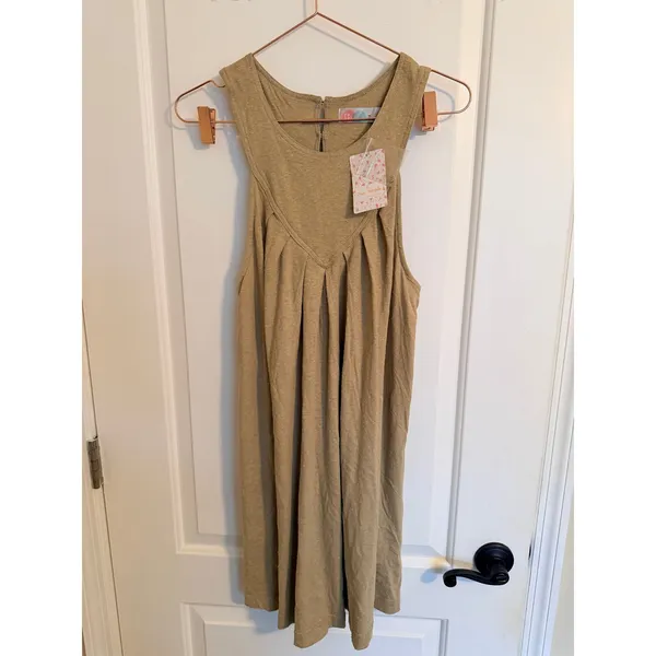 Free People Mini Dress‎ Womens Salt Marsh M Tan Pleated Cotton OB1164929 - Image 6