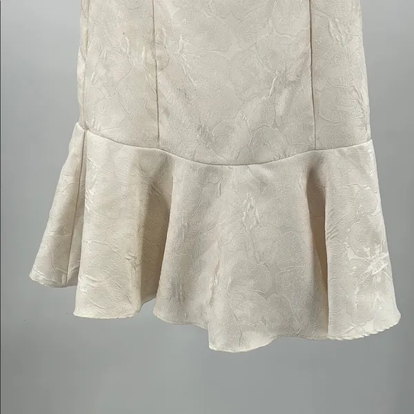 DO+BE Cream Mini Dress L floral puff short sleeve drop waist damask bridal - Image 9