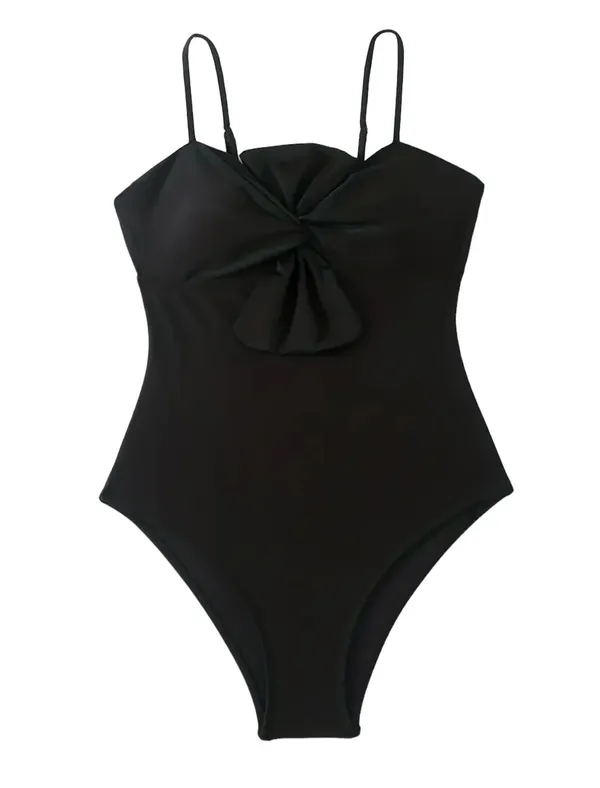 Andrea’s Deals NWT Two-piece Fashionable Bow One-piece Swimsuit, Solid Color Retro Black XL - Image 3