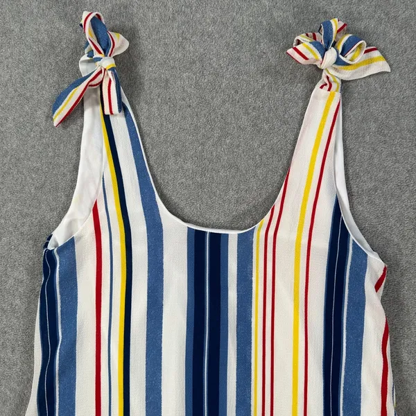 Pants Store Striped Mini Dress Women's Medium Tie Shoulder Scoop Neck Swing Blue - Image 2
