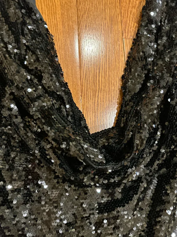 Akira NWT Cool Girl" Hood runway black Sequin Deep V Halter backless dress L - Image 10
