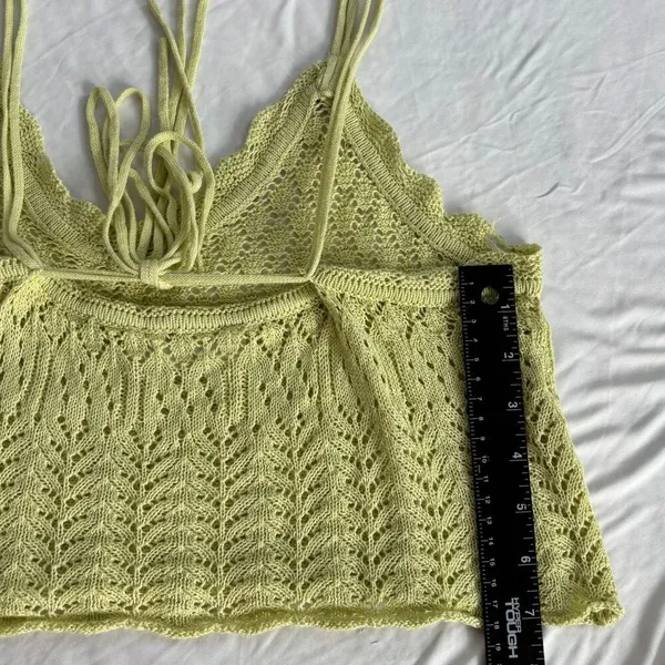 American Threads Green Crochet Crop Top Tank Adjustable Straps Y2K Small Medium‎ - Image 8