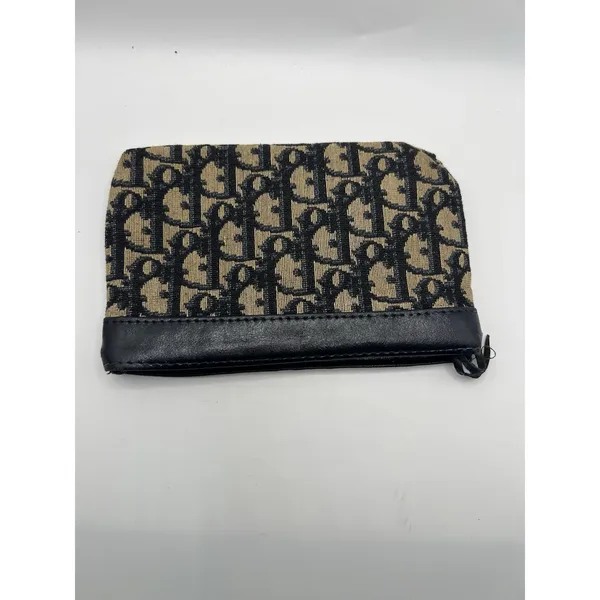 Vtg 1980s Christian Dior Navy Blue Trotter Canvas and Leather Zip Pouch Wallet - Image 3