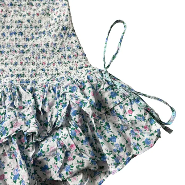 LoveShackFancy Violet Smocked Mini Dress Blue Floral - Image 6