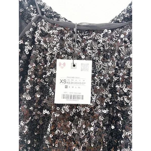 NWT Zara Black Short Sequin Dress With Ruffle Trim Size XS Party Cocktail - Image 6