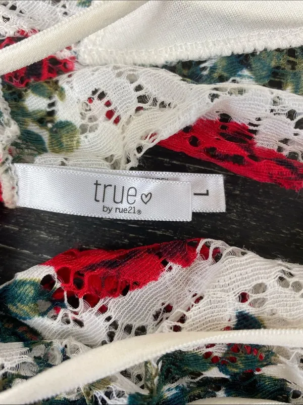 Rue 21 True Ivory Floral Print Padded Bralette Bra Top L - Image 5