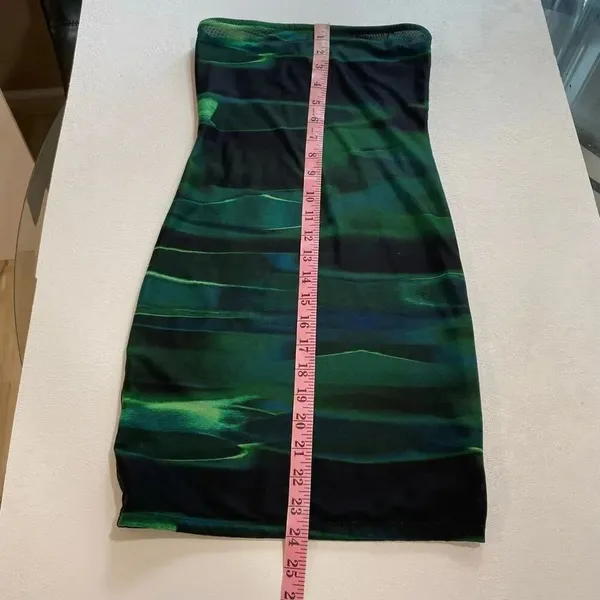 White Fox Strapless Bodycon Mini Dress XS Green Abstract Mesh Tube Party - Image 6