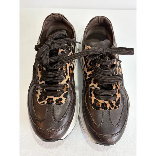 BOEMOS Leather Leopard Sneakers Vibram Sole‎ Made in Italy Womens 37 Pony Hair - Image 2