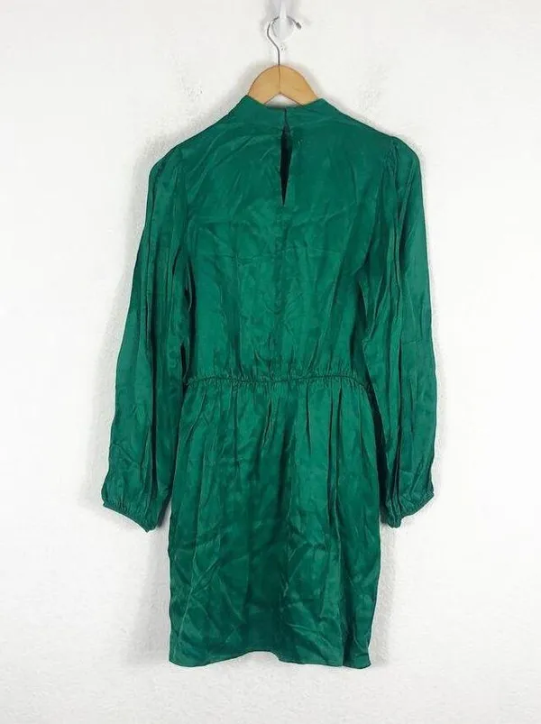 Zara Green Satin Mock Neck Faux Wrap Mini Dress Small Long Sleeve 1165/259 - Image 13