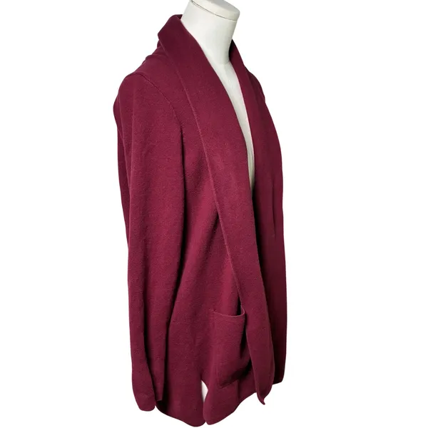 J.Crew Shawl Collar Open Front Cardigan Cotton Knit Burgundy Womens Medium M - Image 2