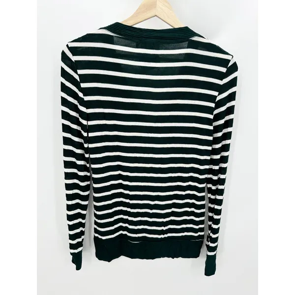 Zenana Green White‎ Striped Button Down V Neck Cardigan Top Womens Small NWT - Image 2