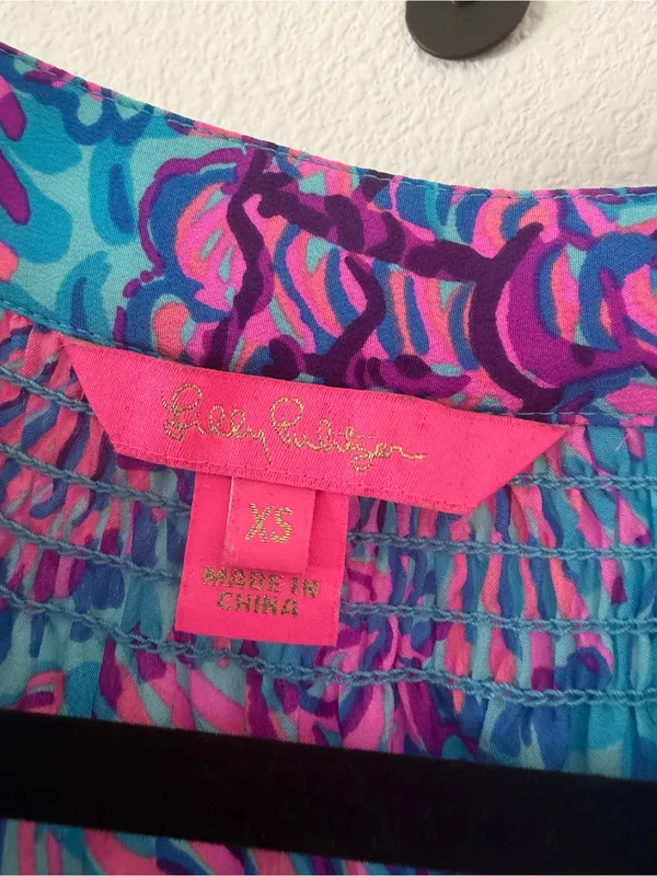 Lilly Pulitzer Silk Elsa Top Shelleidoscope Print Turquoise Oasis - Image 6