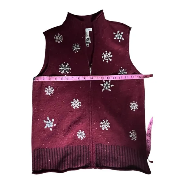 Hannah Women's Zip Front Seasonal Snowflake Pattern Winter Style Vest Sz L - Image 7
