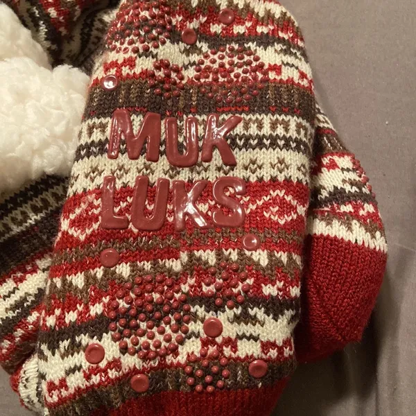 Muk Luks Fair Isle Holiday Fluffy Boot Socks Non Slip - Image 2