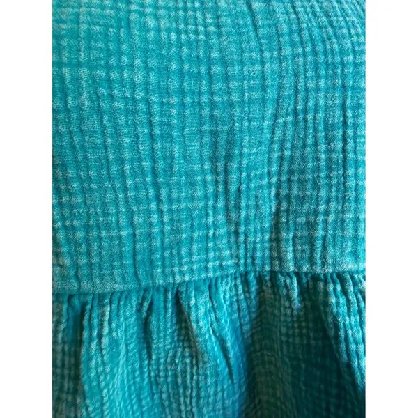 Zenana Boho Turquoise Blue Cotton cottage Y2K fairy‎ dainty Ruffle Babydoll Peplum Top - Image 2