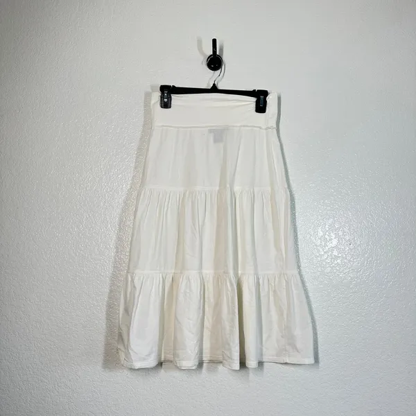 Ann Taylor Skirt XS Midi Tired Full White Ruffle Women's Basic Capsule Cotton Elastic Waist - Image 6