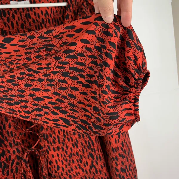 Topshop Size 12 Top Red Leopard Print Ruched Prairie Corset Long‎ Sleeve Women’s - Image 6