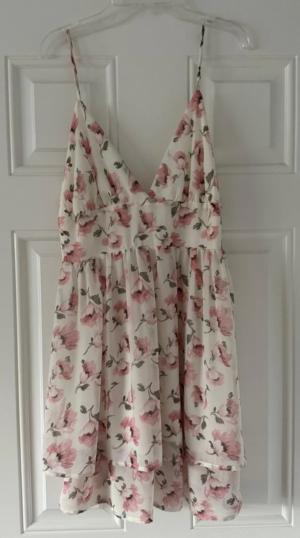 Tiered Floral Mini Dress White - Image 4