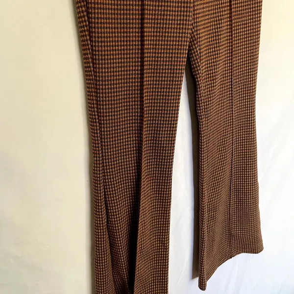 Anthropologie hem & thread orange brown checkered bootcut‎ pants women's size S - Image 3