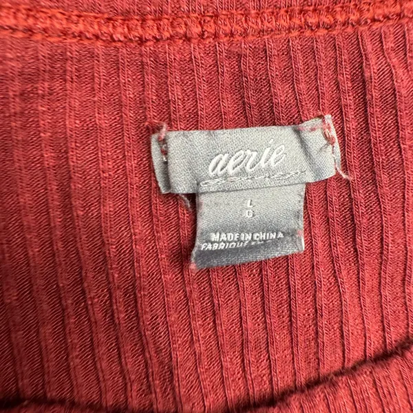 Aerie Ribbed Burgundy Crew Neck Short‎ Sleeve T Shirt Womens Size L - Image 2