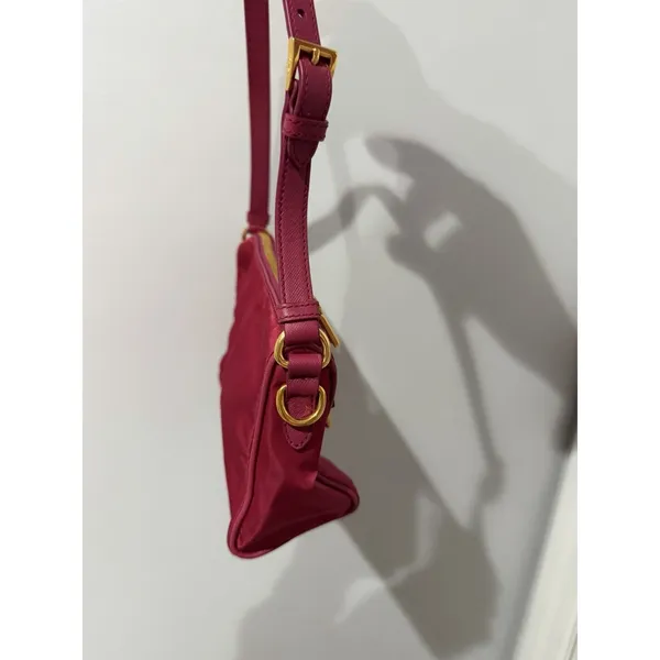 PRADA Shoulder Bag Nylon Pink Gold Hardware Authentic 9.5x5" 9" Handle‎ Drop L - Image 6
