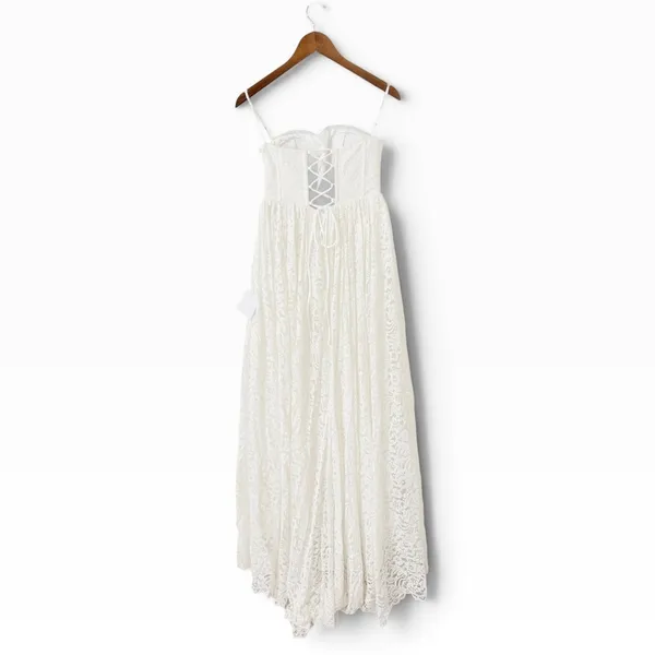 Lulus Shiori White Lace Bustier Basque Waist Strapless Maxi Dress size M NWT - Image 3