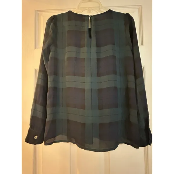 J.CREW Women’s XS Blue/Green Plaid Long Sleeve Blouse Preppy Office Holiday Top - Image 5