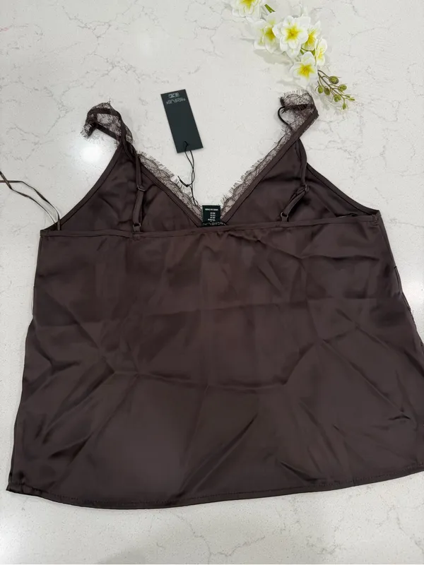 Rachel Zoe Chocolate Lace-Trim Satin Camisole - Image 5
