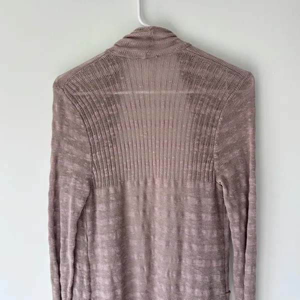 Free People Longline Duster Cardigan Brown Shear Knit Cotton Boho Hippie Flowy - Image 7