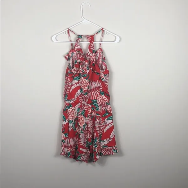 Red Ruffle Romper Tropical Floral - Image 5