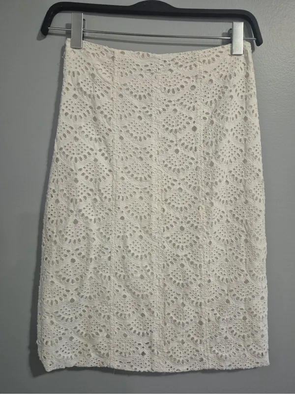 Tanya Taylor Cream Lace bohemian crochet Button-Front Women's midi Skirt size 2 - Image 9