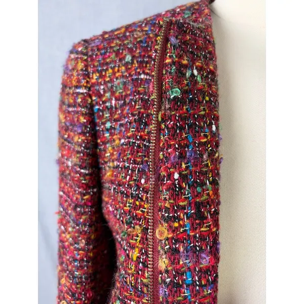 Rena‎ Rowan Textured Multicolor Tweed Zip Front Collarless Jacket Women 10 - Image 6