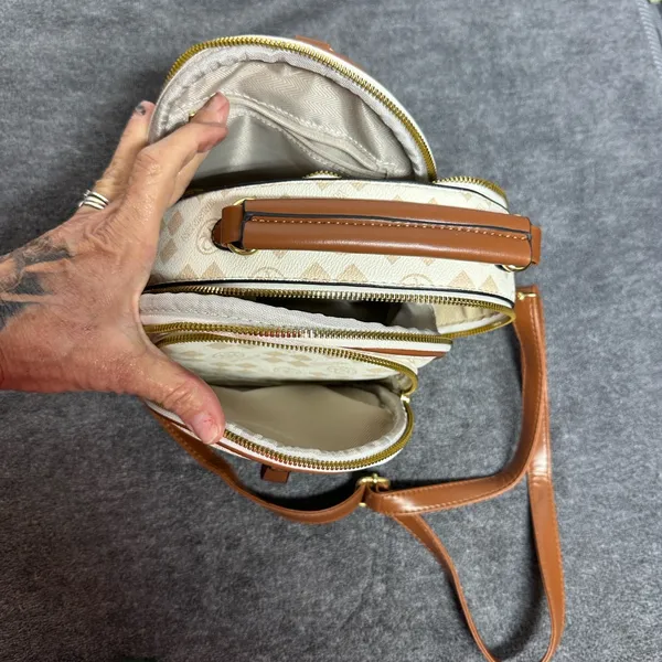 Elegant Tan and Cream Backpack Brown - Image 9