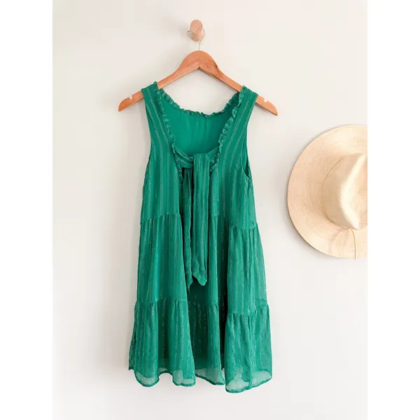 Sézane | Alexandra Green‎ Striped Dress Tie Back | SZ 34 / US 2 - Image 8