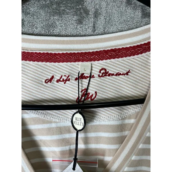 Blue Willi's Striped Cardigan Sweater Beige White Button Front Women's Large New - Image 9