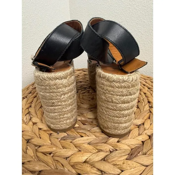 Alohas Sandals Vegas Platform Espadrilles Sandal Black Wedge Leather Jute Strap - Image 7