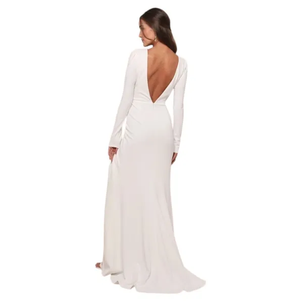 Lulus White Long Sleeve Mermaid Wedding Dress with Deep V-Neck NWT Size Small - Image 2