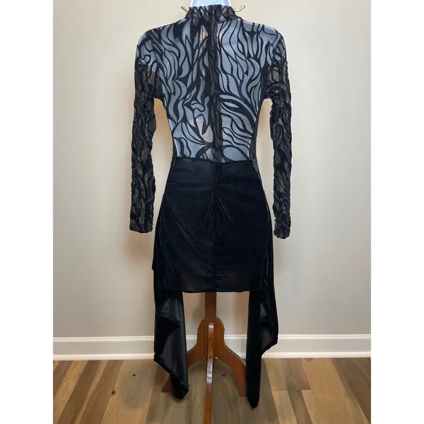 PrettyLittleThing Dress Size 8 Black Flocked Zebra Mesh Bodycon New With Tag - Image 4