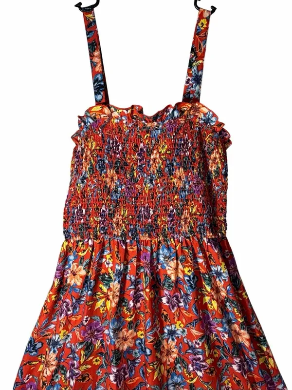 Band of Gypsies Collective XL Floral Smocked Maxi Dress Red Orange Ruffle Boho Sundress - Image 3
