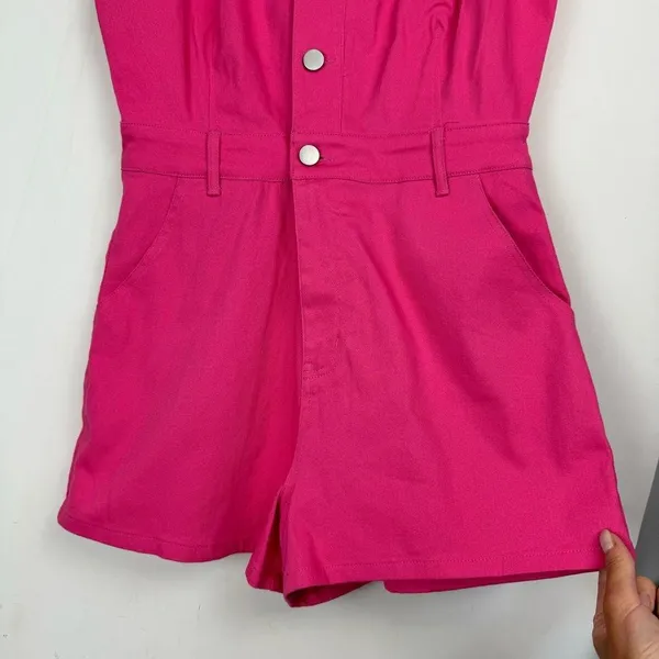 NWT Day + Moon Pink Denim Romper Button Front One Piece Size M - Image 10