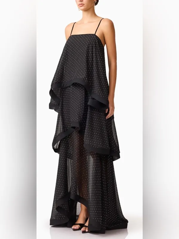 NEW Elliatt Moss Tiered Embellished Gown Black Cocktail Sz L - Image 3