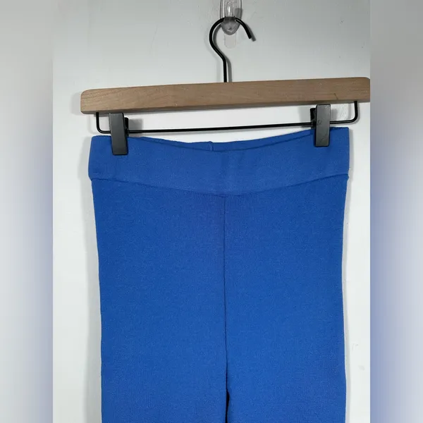 MNG Mango Blue‎ Flare Leg Pants Women’s Small High Rise Knit Bell Bottom Stretch - Image 5