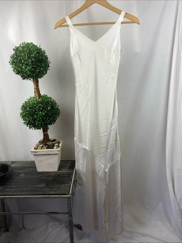 Express White Satin Sleeveless Maxi Long Drop Waist Dress XXS - Image 2