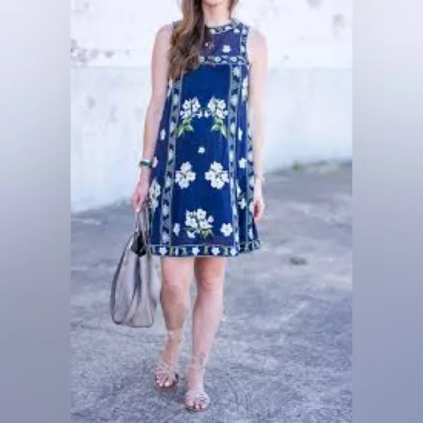 Anthropologie Maeve Rosa Cotton Blue Embroidered Swing Dress - size 0 sold out! - Image 4