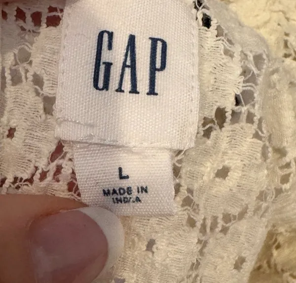 Gap White Ivory Lace Ribbon Trim Blouse High Neck Semi Sheer L Victorian - Image 5